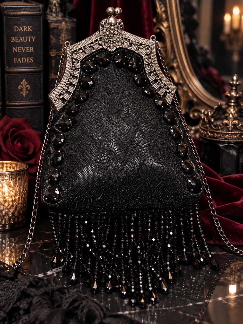 Unholy Forgotten Lore Gothic Crossbody Bag Beaded Fringe NWT